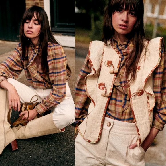 Sezane Tops - Sezane Coline Shirt Folk Check Print Size 34 French US 2 Western Ruffle Plaid